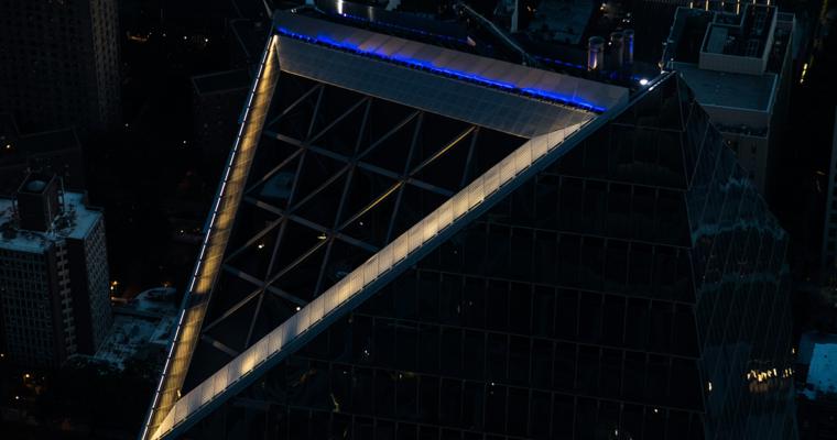 The edge of the skyscraper building in the night