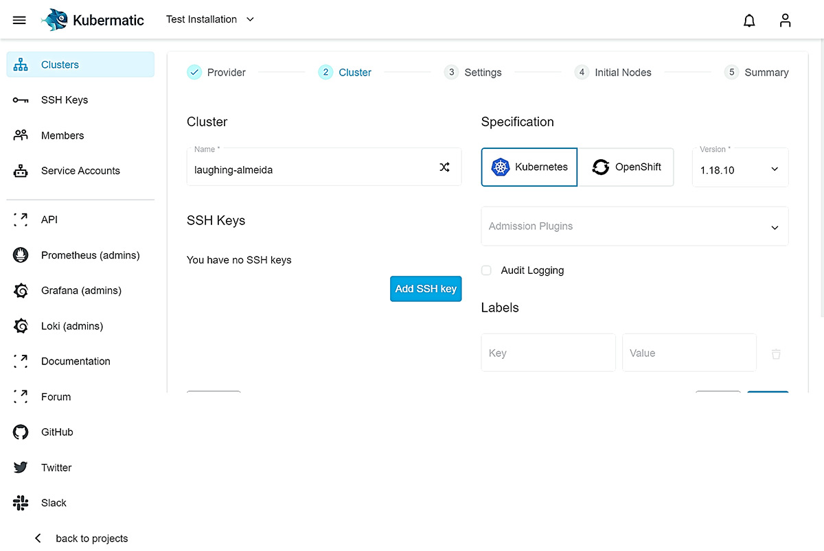 Kubermatic Kubernetes Platform_Specifying Cluster Name