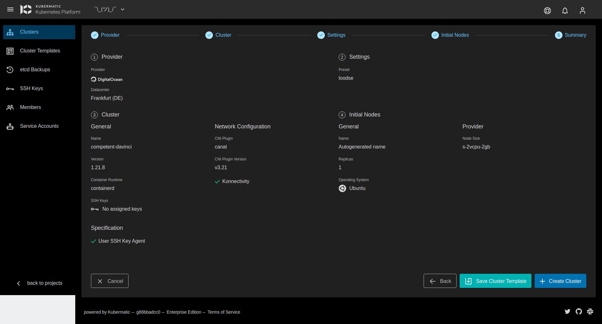 Cluster Summary KKP Dashboard