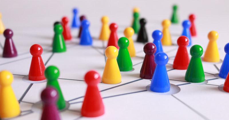 Various colorful objects linked by a network