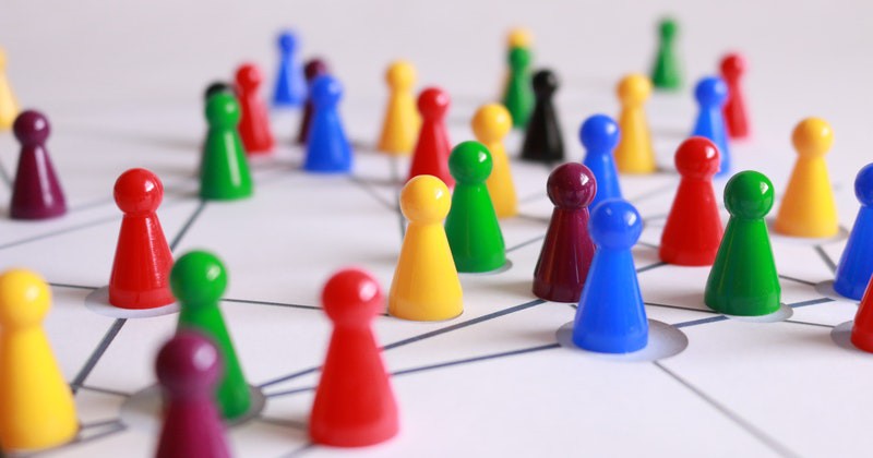 Various colorful objects linked by a network